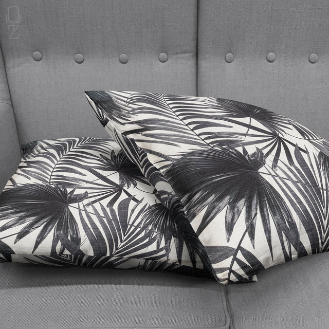 Tropical Black & White Leaves Cushion Cover