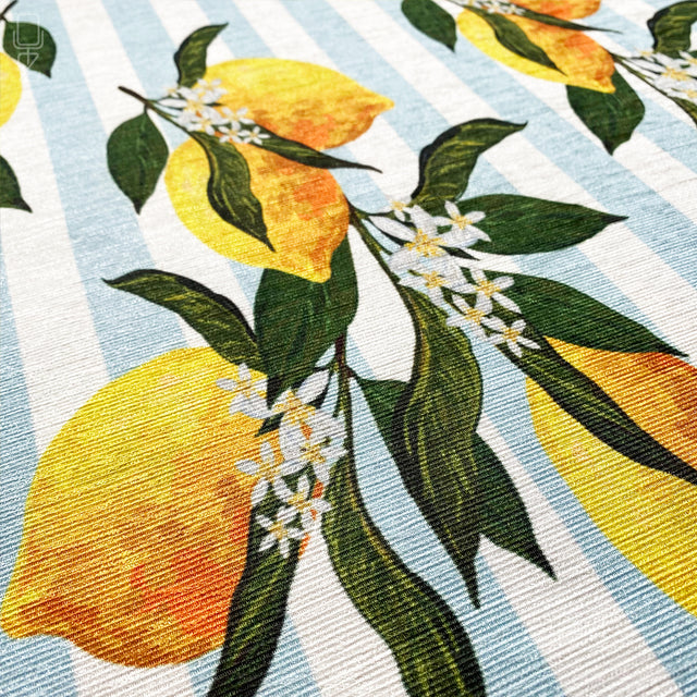 Decorative Pillow Cover with Lemons & Blue Striped