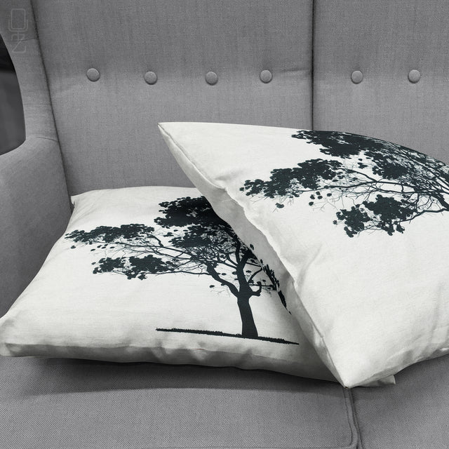White Pillow Cover with Black Tree Design