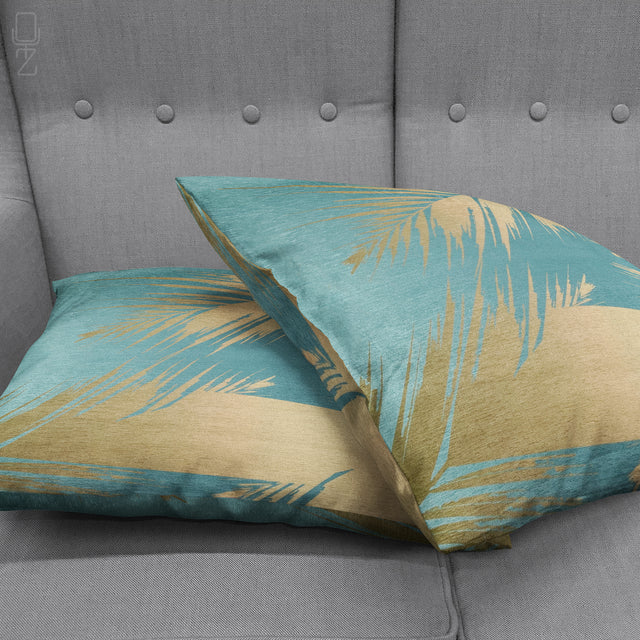 Yellow Print Leaves on the Green Cushion Covers