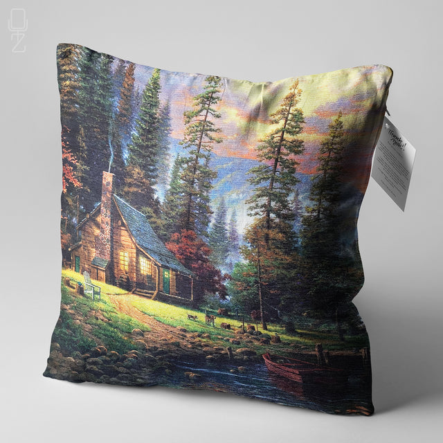 Cushion Cover with Chalet View by the Lake