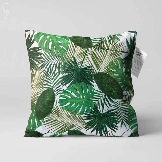 Green Tropical Palm Leaves Cushion Cover