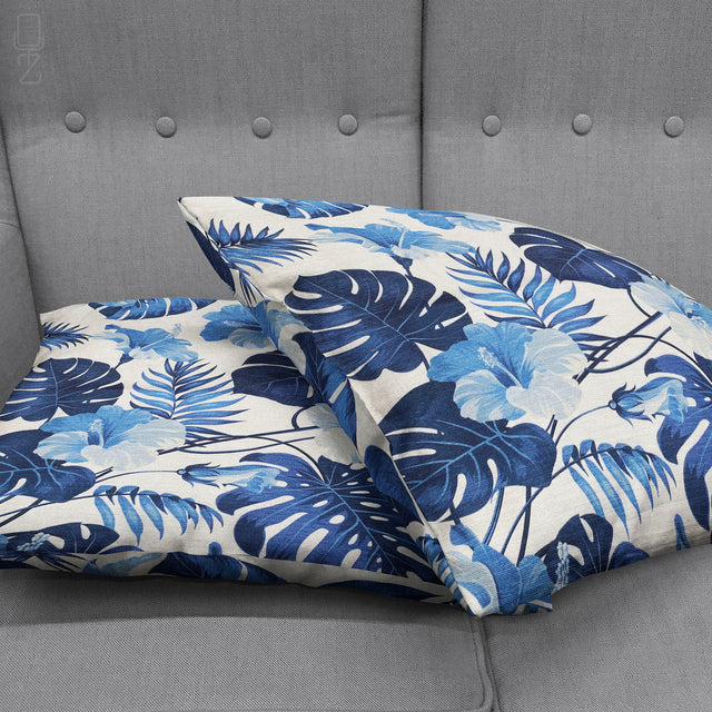 Blue Leaves Tropical Design Cushion Cover