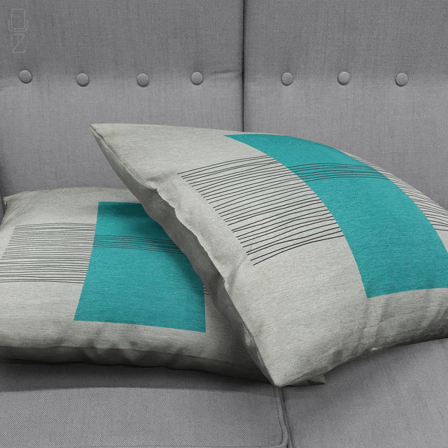 Green Rectangle & Striped Grey Pillow Cover
