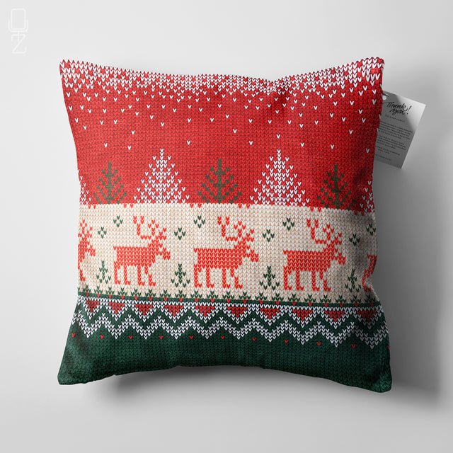 Deer Cushion Cover with Red, Green & White