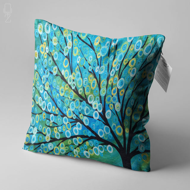 Blue Abstract Tree Painting Pillow Cover