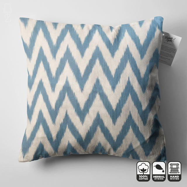 Ice Blue Zig Zag IKAT Decorative Cushion Cover