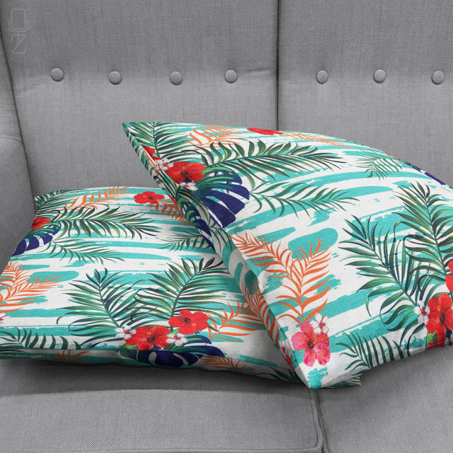 Flowers & Leaves with Green Cushion Cover