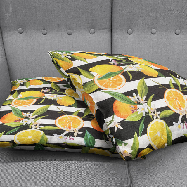 Orange & Lemon Pillow Cover with Black Striped