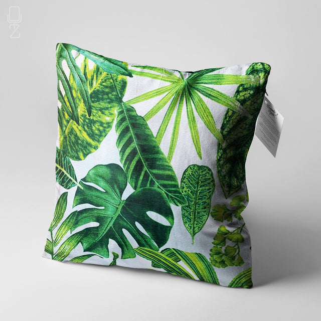 Green Tropical Palm Leaves Cushion Cover
