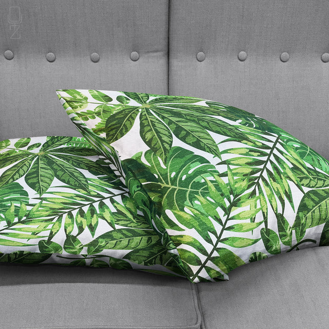 Green Multi-Tropical Leaves Cushion Cover