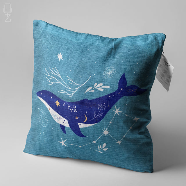 Whale Design Blue Decorative Pillow Cover