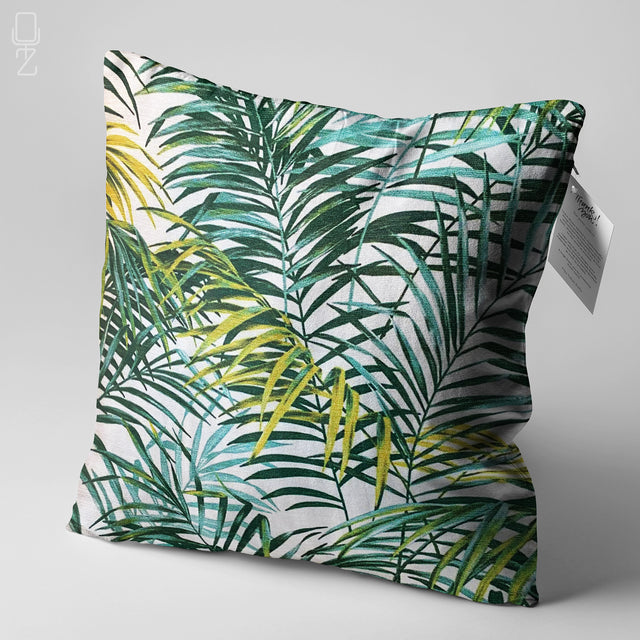 Green Tropical Palm Leaves Cushion Cover