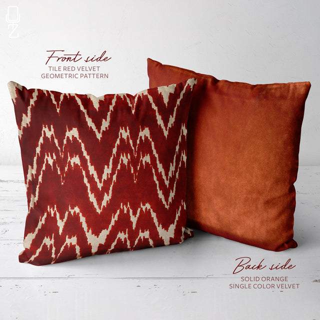 Orange Geometric Velvet Cushion Cover
