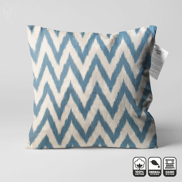 Ice Blue Zig Zag IKAT Decorative Cushion Cover