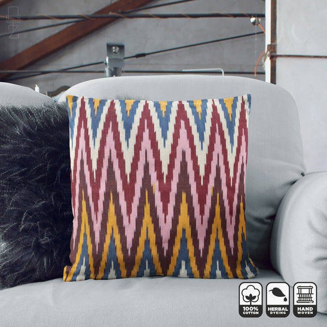 Multicoloured Zig Zag Ikat Cushion Cover