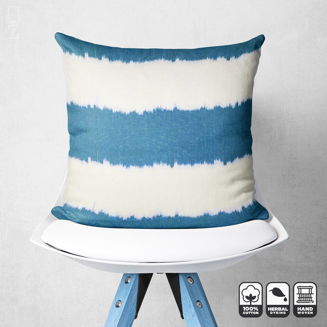 Ikat Decorative Cushion Cover with Blue & Off-White