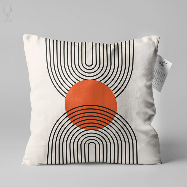 Bauhaus Geometric Abstract Lumbar Cushion Cover - Rectangular Orange & Black