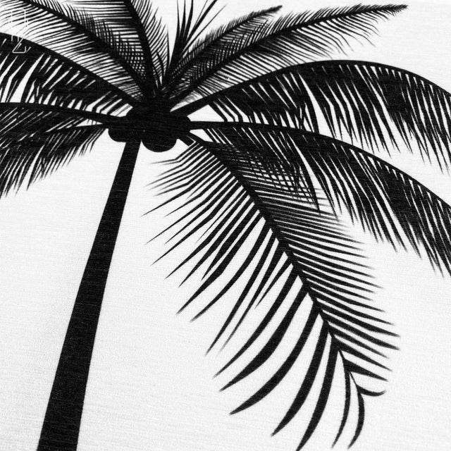 Set of 2 White Cushion Covers Black Palm Tree & Leaves