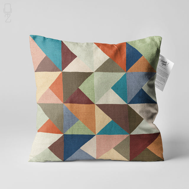 Multicoloured Geometric Lumbar Cushion Cover - Abstract Block Print Chenille