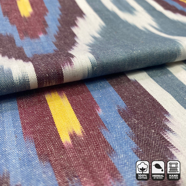 Traditional Grey Blue Handwoven Ikat Fabric