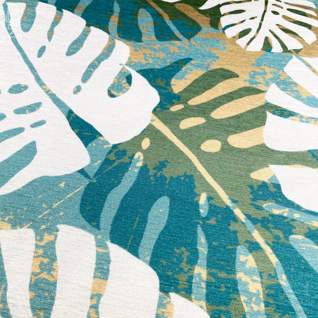 White Tropical Leaves on the Green Cushion Cover
