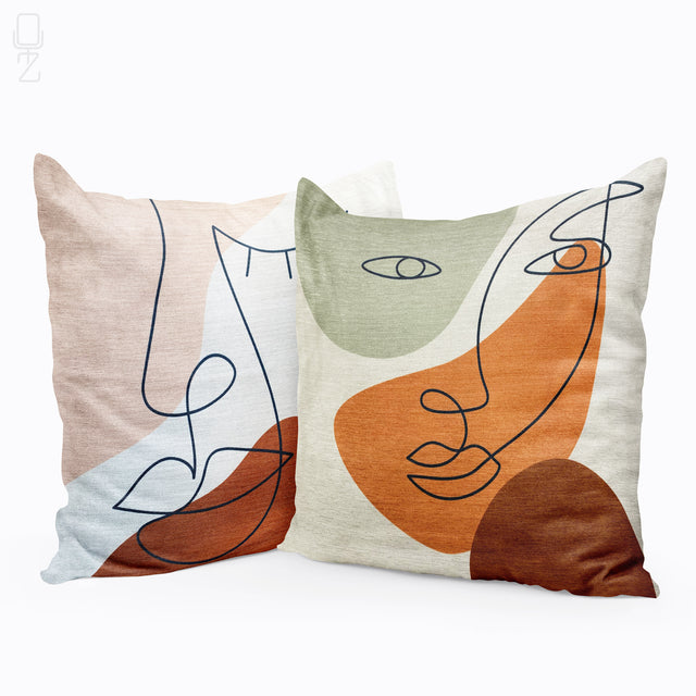 Set of 2 Abstract Face Patterns Pillow Covers