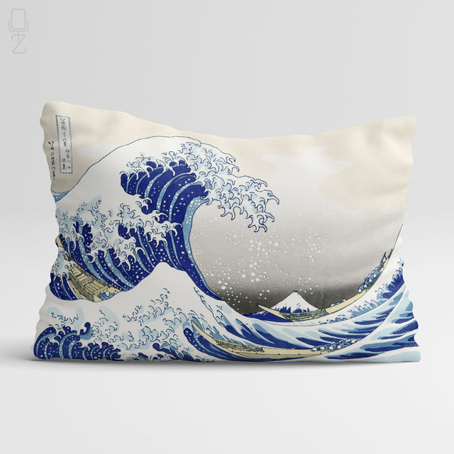 The Great Wave off Kanagawa Velvet Cushion - Hokusai Art Pillow