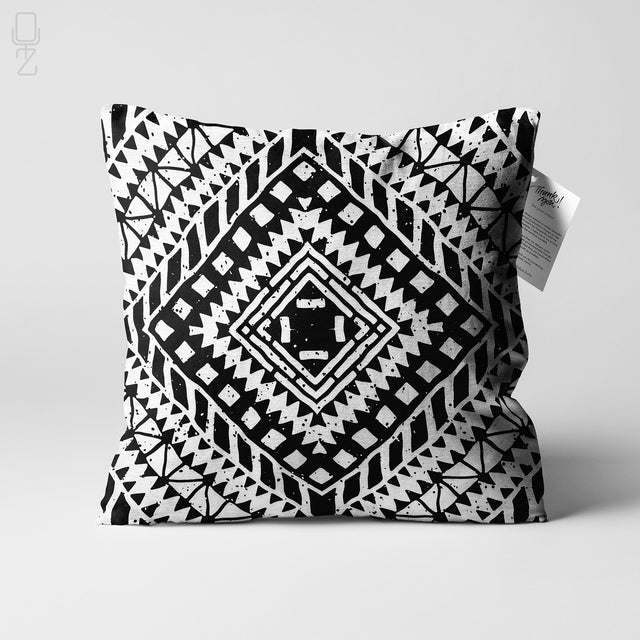 Ethnic Black & Ivory Geometric Cushion Cover