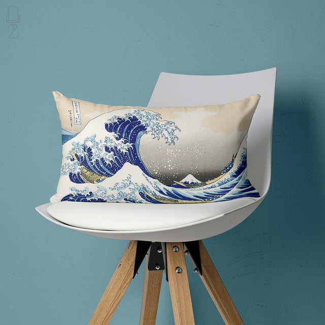 The Great Wave off Kanagawa Velvet Cushion - Hokusai Art Pillow