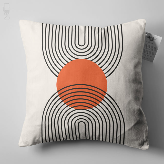 Bauhaus Geometric Abstract Cushion Cover - Orange & Black Chenille