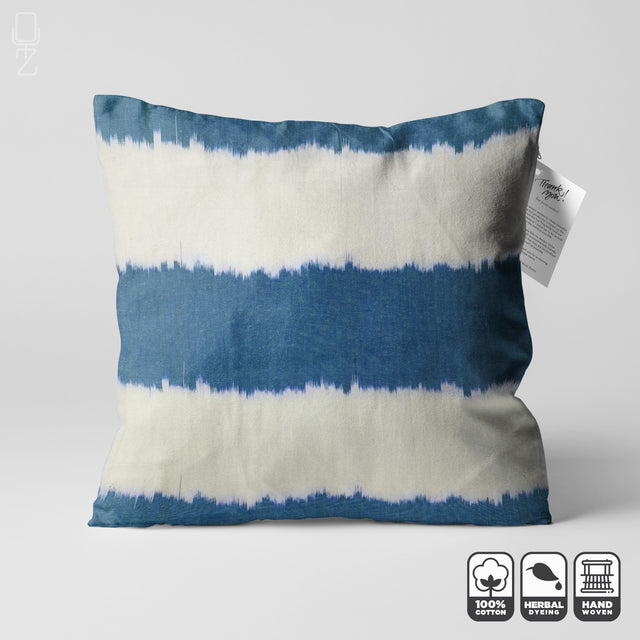 Ikat Decorative Cushion Cover with Blue & Off-White