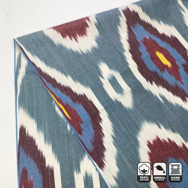 Traditional Grey Blue Handwoven Ikat Fabric