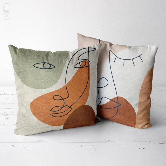 Set of 2 Abstract Face Patterns Pillow Covers