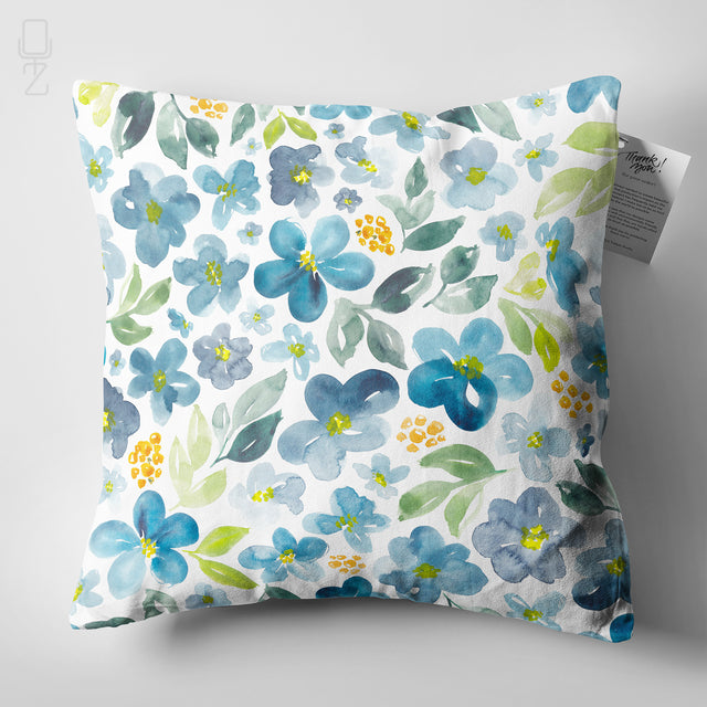 Blue Botanical Floral Cushion Cover - Modern Farmhouse Decor