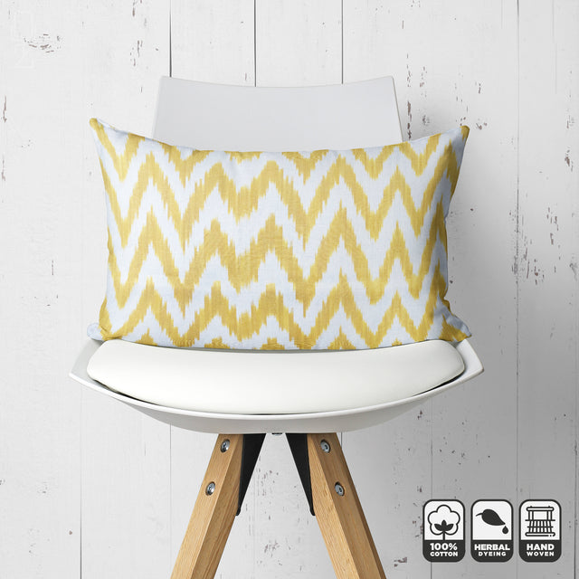 Yellow Zig Zag Handwoven Rectangle Cushion Cover