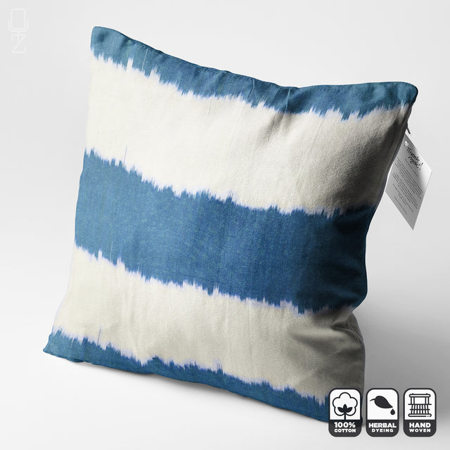 Ikat Decorative Cushion Cover with Blue & Off-White