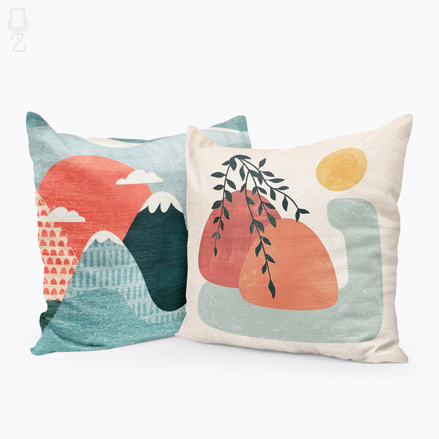 Set of 2 Pillow Covers with Mountains and Clouds