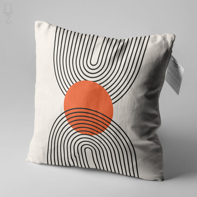 Bauhaus Geometric Abstract Cushion Cover - Orange & Black Chenille