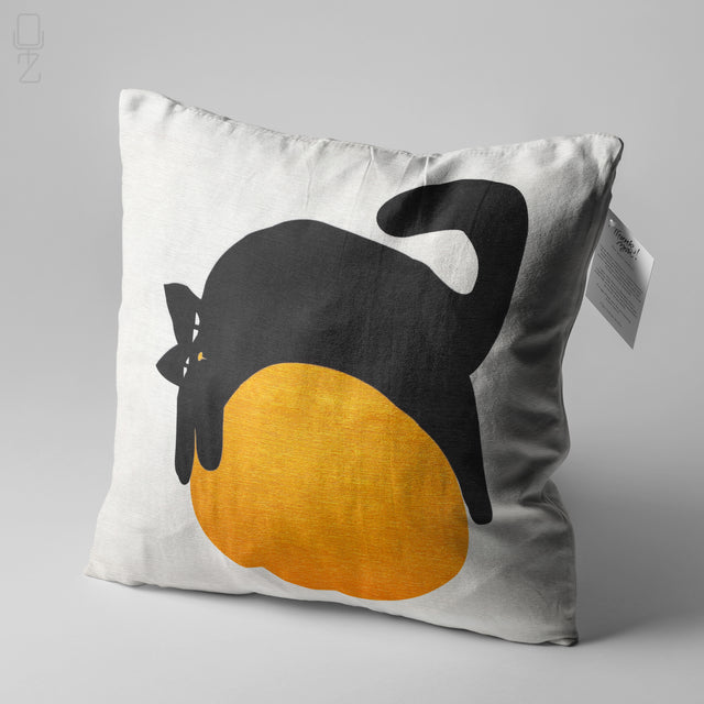 Pillow Cover Lazy Black Cat on the Orange Ball