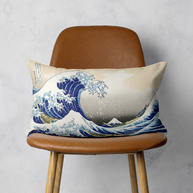 The Great Wave off Kanagawa Velvet Cushion - Hokusai Art Pillow