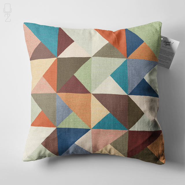 Multicoloured Geometric Lumbar Cushion Cover - Abstract Block Print Chenille