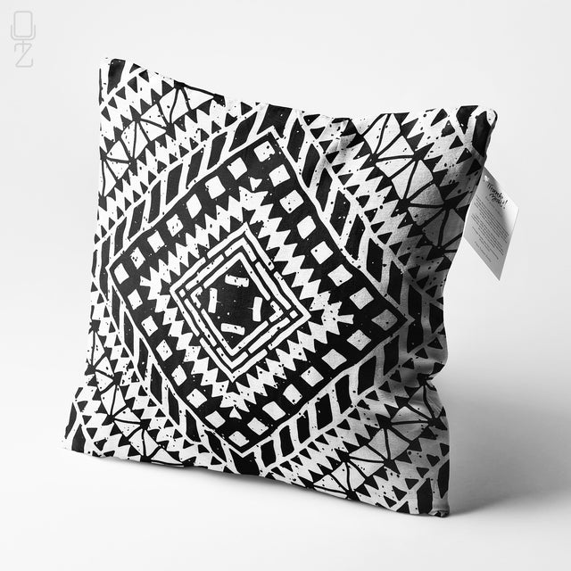 Ethnic Black & Ivory Geometric Cushion Cover