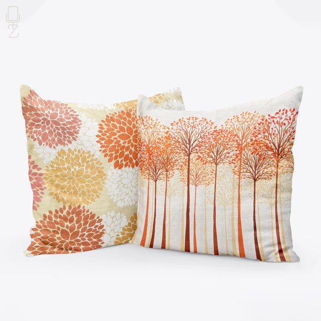 Set of 2 Leaves Trees Orange Cushion Covers