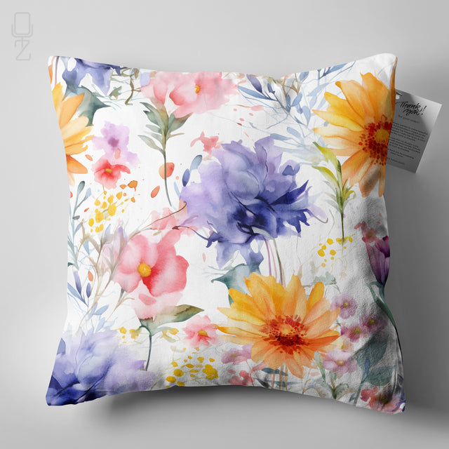 Botanical Garden Cushion Cover - Artistic Watercolor Floral Gift for Her