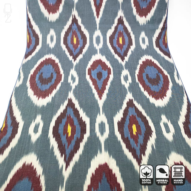 Traditional Grey Blue Handwoven Ikat Fabric