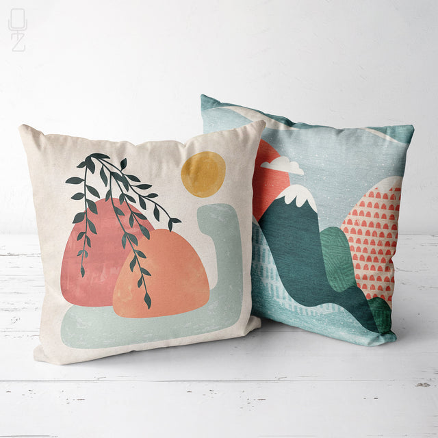 Set of 2 Pillow Covers with Mountains and Clouds