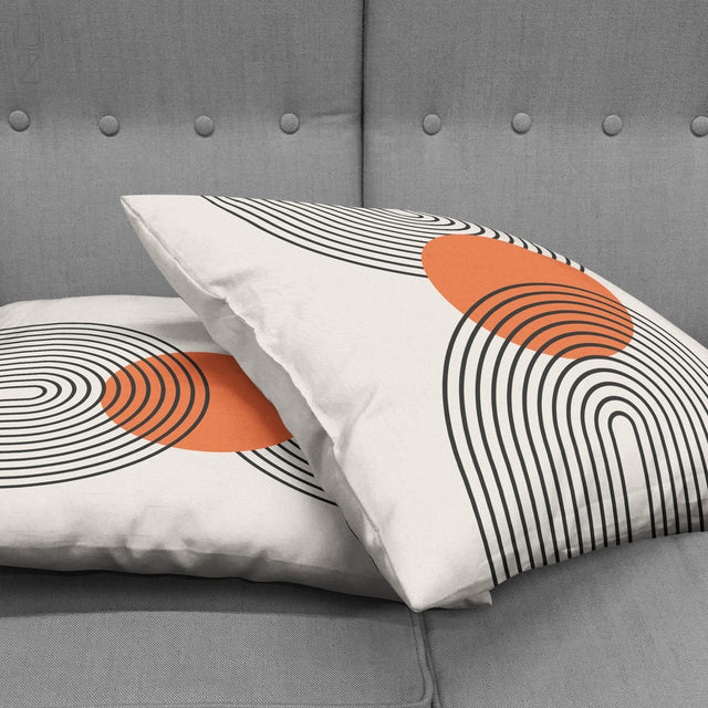 Bauhaus Geometric Abstract Cushion Cover - Orange & Black Chenille
