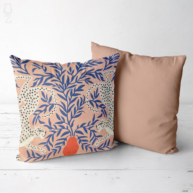 Set of 2 Pink Cushion Covers with Cheetahs & Leaves