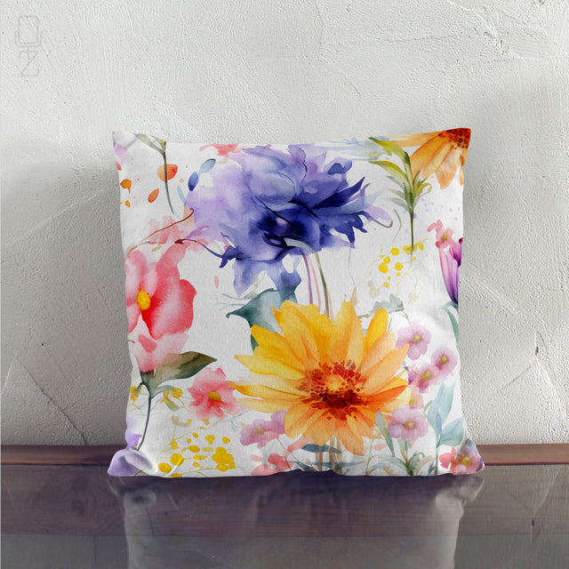 Botanical Garden Cushion Cover - Artistic Watercolor Floral Gift for Her